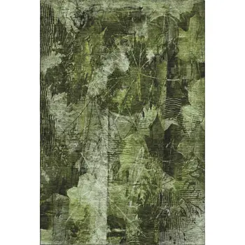 8' X 10' Green And Ivory Floral Washable Area Rug With UV Protection