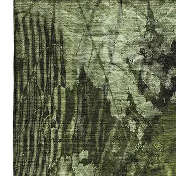 9' X 12' Green And Ivory Floral Washable Area Rug With UV Protection