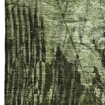 10' X 14' Green And Ivory Floral Washable Area Rug With UV Protection
