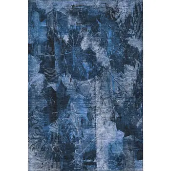 3' X 5' Navy Blue And Ivory Floral Washable Area Rug With UV Protection
