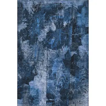 5' X 8' Navy Blue And Ivory Floral Washable Area Rug With UV Protection