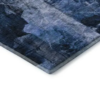 10' X 14' Navy Blue And Ivory Floral Washable Area Rug With UV Protection