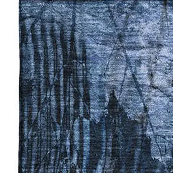 10' X 14' Navy Blue And Ivory Floral Washable Area Rug With UV Protection