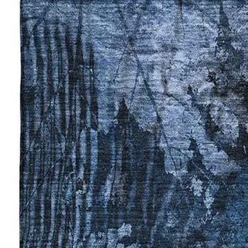 10' X 14' Navy Blue And Ivory Floral Washable Area Rug With UV Protection