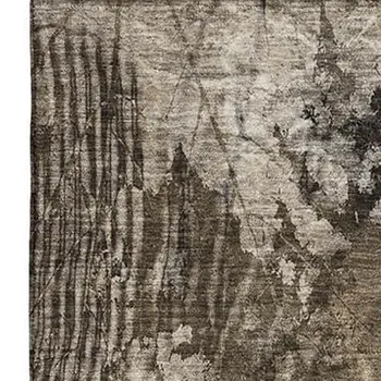 3' X 5' Taupe And Ivory Floral Washable Area Rug With UV Protection