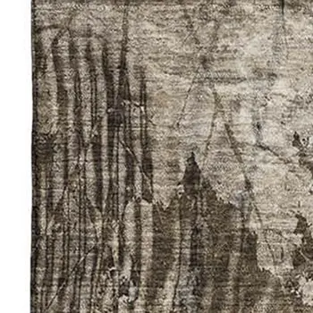 8' X 10' Taupe And Ivory Floral Washable Area Rug With UV Protection