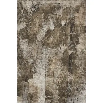 9' X 12' Taupe And Ivory Floral Washable Area Rug With UV Protection