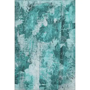 3' X 5' Teal And Ivory Floral Washable Area Rug With UV Protection