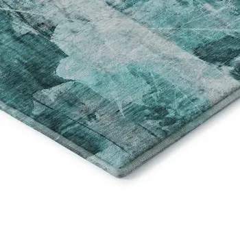3' X 5' Teal And Ivory Floral Washable Area Rug With UV Protection