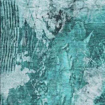 3' X 5' Teal And Ivory Floral Washable Area Rug With UV Protection