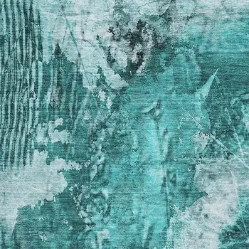 8' X 10' Teal And Ivory Floral Washable Area Rug With UV Protection