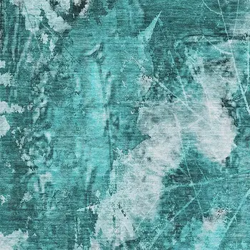 9' X 12' Teal And Ivory Floral Washable Area Rug With UV Protection