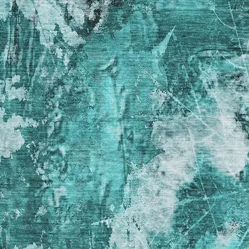 10' X 14' Teal And Ivory Floral Washable Area Rug With UV Protection
