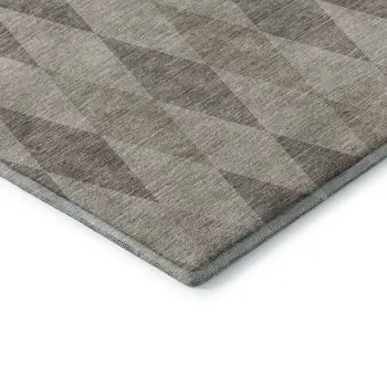 8' Beige And Gray Geometric Washable Round Rug With UV Protection
