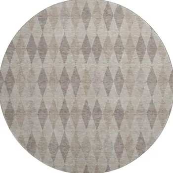 8' Beige And Gray Geometric Washable Round Rug With UV Protection