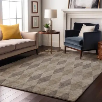8' X 10' Beige And Gray Geometric Washable Area Rug With UV Protection