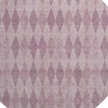 8' Blush And Purple Geometric Washable Round Rug With UV Protection