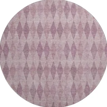 8' Blush And Purple Geometric Washable Round Rug With UV Protection