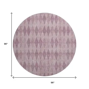 8' Blush And Purple Geometric Washable Round Rug With UV Protection