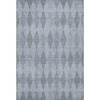 3' X 5' Denim Blue And Ivory Geometric Washable Area Rug With UV Protection