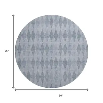 8' Denim Blue And Ivory Geometric Washable Round Rug With UV Protection
