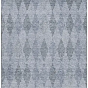8' X 10' Denim Blue And Ivory Geometric Washable Area Rug With UV Protection