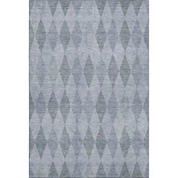 10' X 14' Denim Blue And Ivory Geometric Washable Area Rug With UV Protection