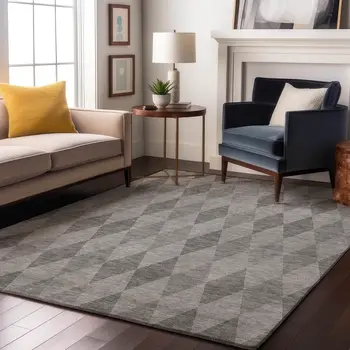 5' X 8' Gray And Ivory Geometric Washable Area Rug With UV Protection