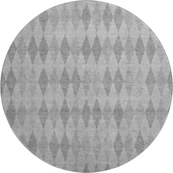 8' Gray And Ivory Geometric Washable Round Rug With UV Protection
