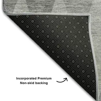 8' Gray And Ivory Geometric Washable Round Rug With UV Protection