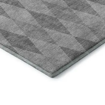 8' Gray And Ivory Geometric Washable Round Rug With UV Protection