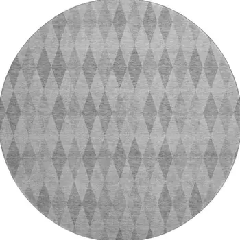 8' Gray And Ivory Geometric Washable Round Rug With UV Protection