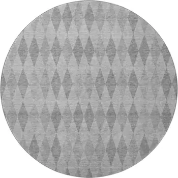 8' Gray And Ivory Geometric Washable Round Rug With UV Protection