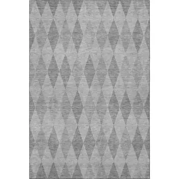 9' X 12' Gray And Ivory Geometric Washable Area Rug With UV Protection