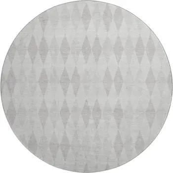 8' Ivory And Gray Geometric Washable Round Rug With UV Protection
