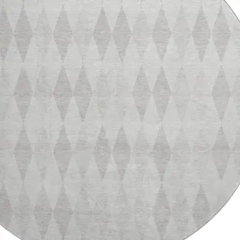 8' Ivory And Gray Geometric Washable Round Rug With UV Protection