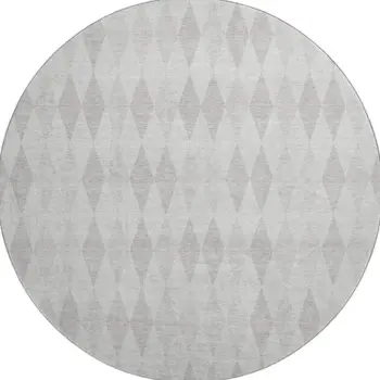 8' Ivory And Gray Geometric Washable Round Rug With UV Protection