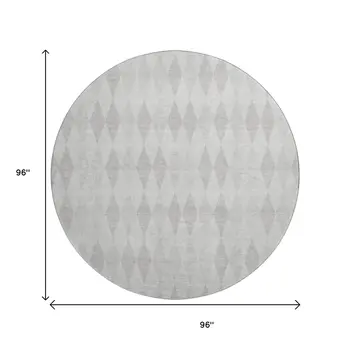 8' Ivory And Gray Geometric Washable Round Rug With UV Protection