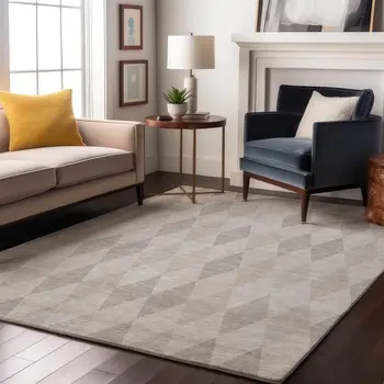 9' X 12' Ivory And Gray Geometric Washable Area Rug With UV Protection