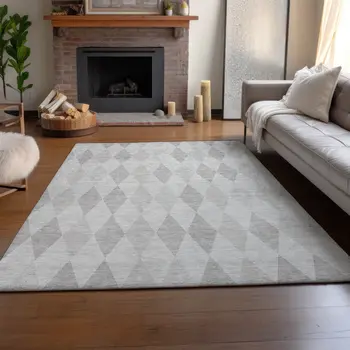 9' X 12' Ivory And Gray Geometric Washable Area Rug With UV Protection