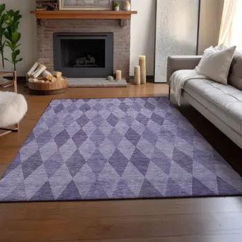 5' X 8' Purple And Ivory Geometric Washable Area Rug With UV Protection