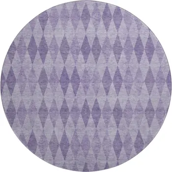 8' Purple And Ivory Geometric Washable Round Rug With UV Protection