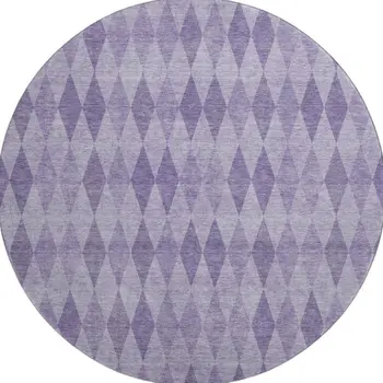 8' Purple And Ivory Geometric Washable Round Rug With UV Protection