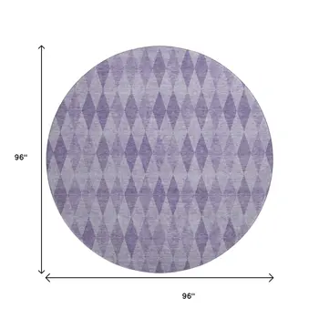 8' Purple And Ivory Geometric Washable Round Rug With UV Protection