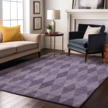 10' X 14' Purple And Ivory Geometric Washable Area Rug With UV Protection
