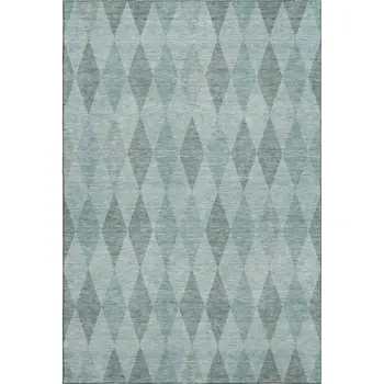3' X 5' Teal And Gray Geometric Washable Area Rug With UV Protection