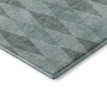 3' X 5' Teal And Gray Geometric Washable Area Rug With UV Protection