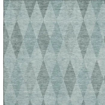 3' X 5' Teal And Gray Geometric Washable Area Rug With UV Protection