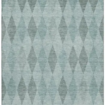 3' X 5' Teal And Gray Geometric Washable Area Rug With UV Protection