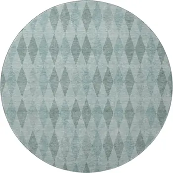 8' Teal And Gray Geometric Washable Round Rug With UV Protection